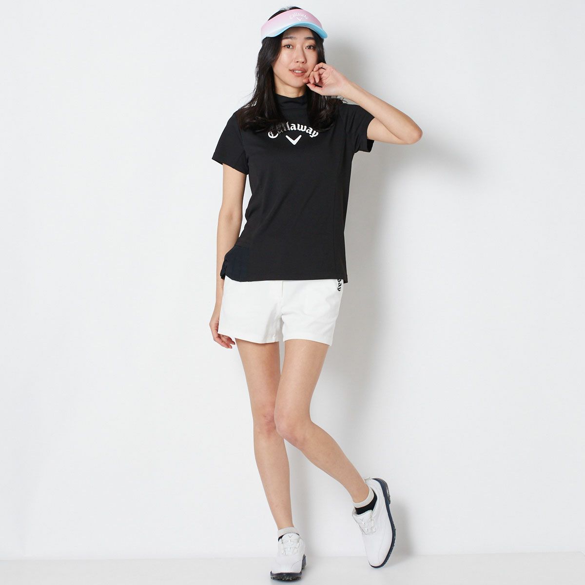 【OUTLET】【キャロウェイ】裏クールアイレットカノコ半袖モックネックシャツ