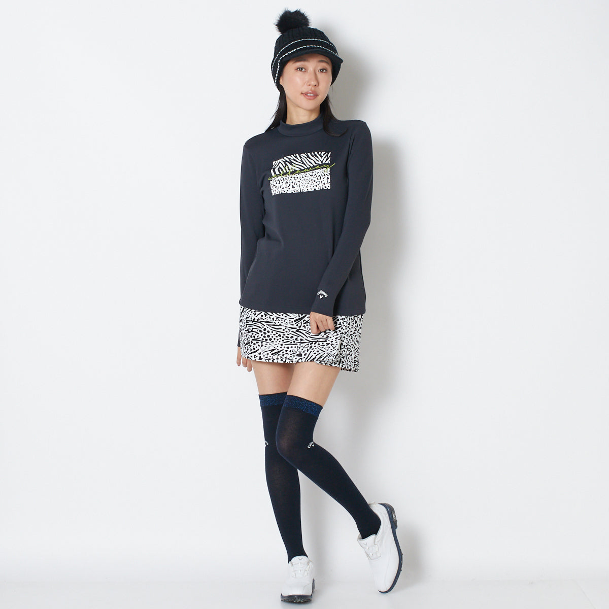 【OUTLET】【キャロウェイ】裏起毛ダブルニット長袖モックネックシャツ
