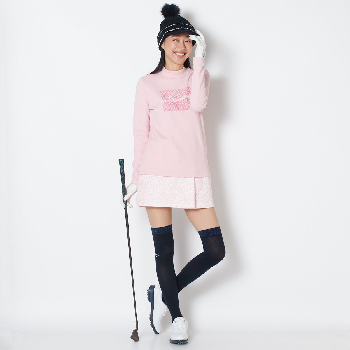 【OUTLET】【キャロウェイ】裏起毛ダブルニット長袖モックネックシャツ