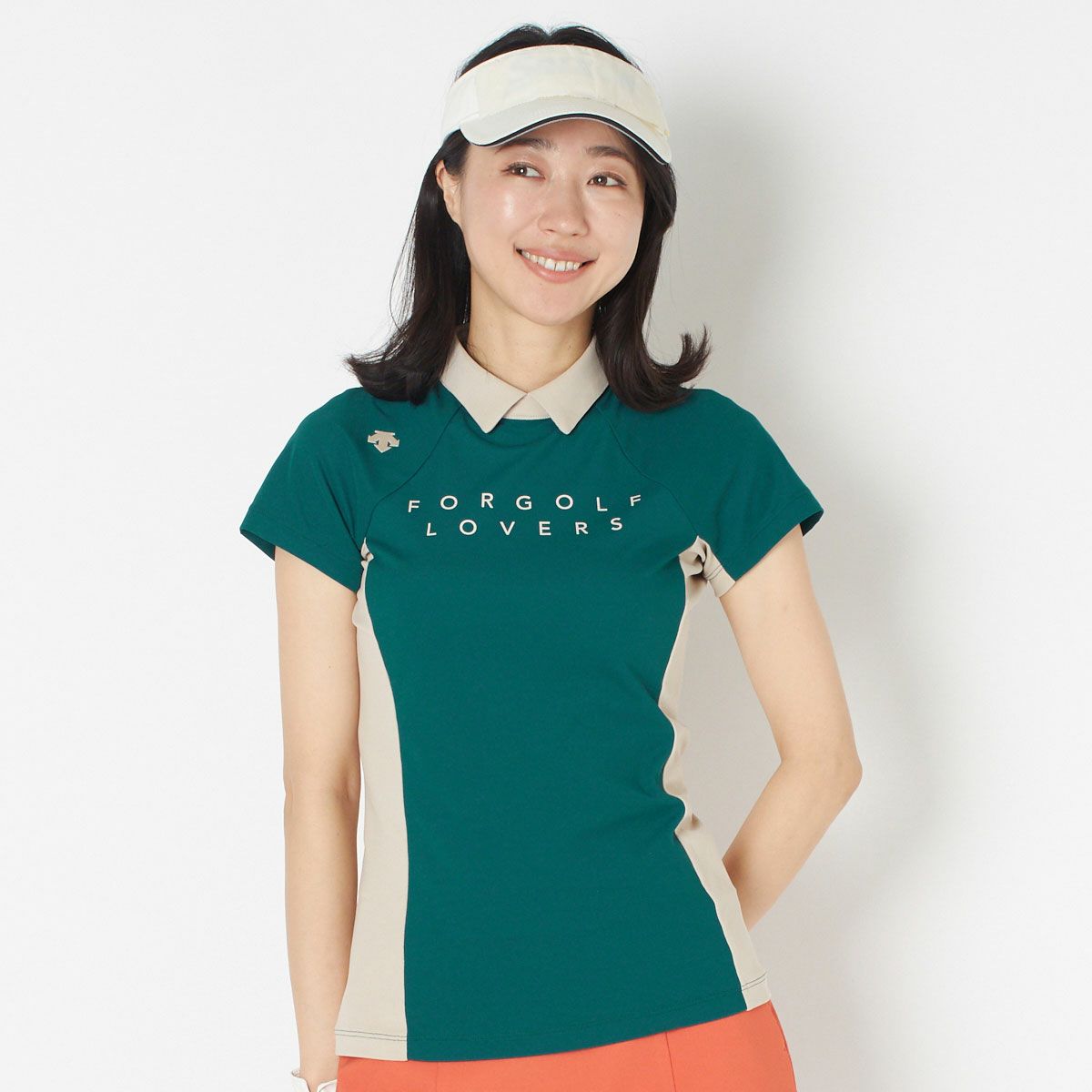 【OUTLET】【DESCENTE GOLF】リサイクル鹿の子ロゴプリント切り替えシャツ