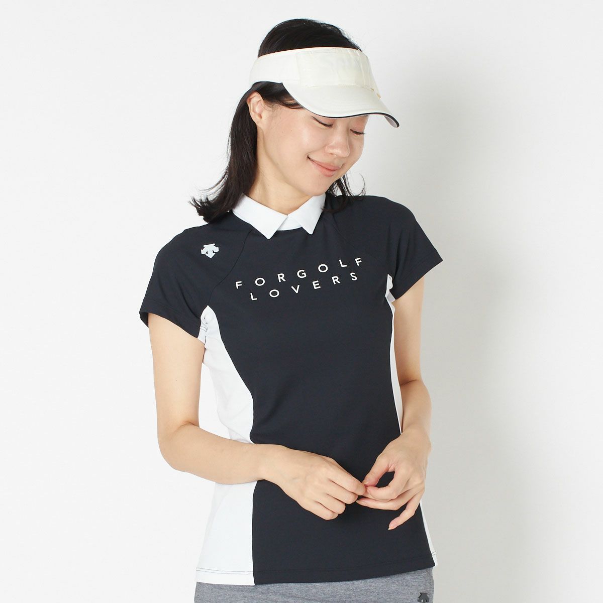 【OUTLET】【DESCENTE GOLF】リサイクル鹿の子ロゴプリント切り替えシャツ
