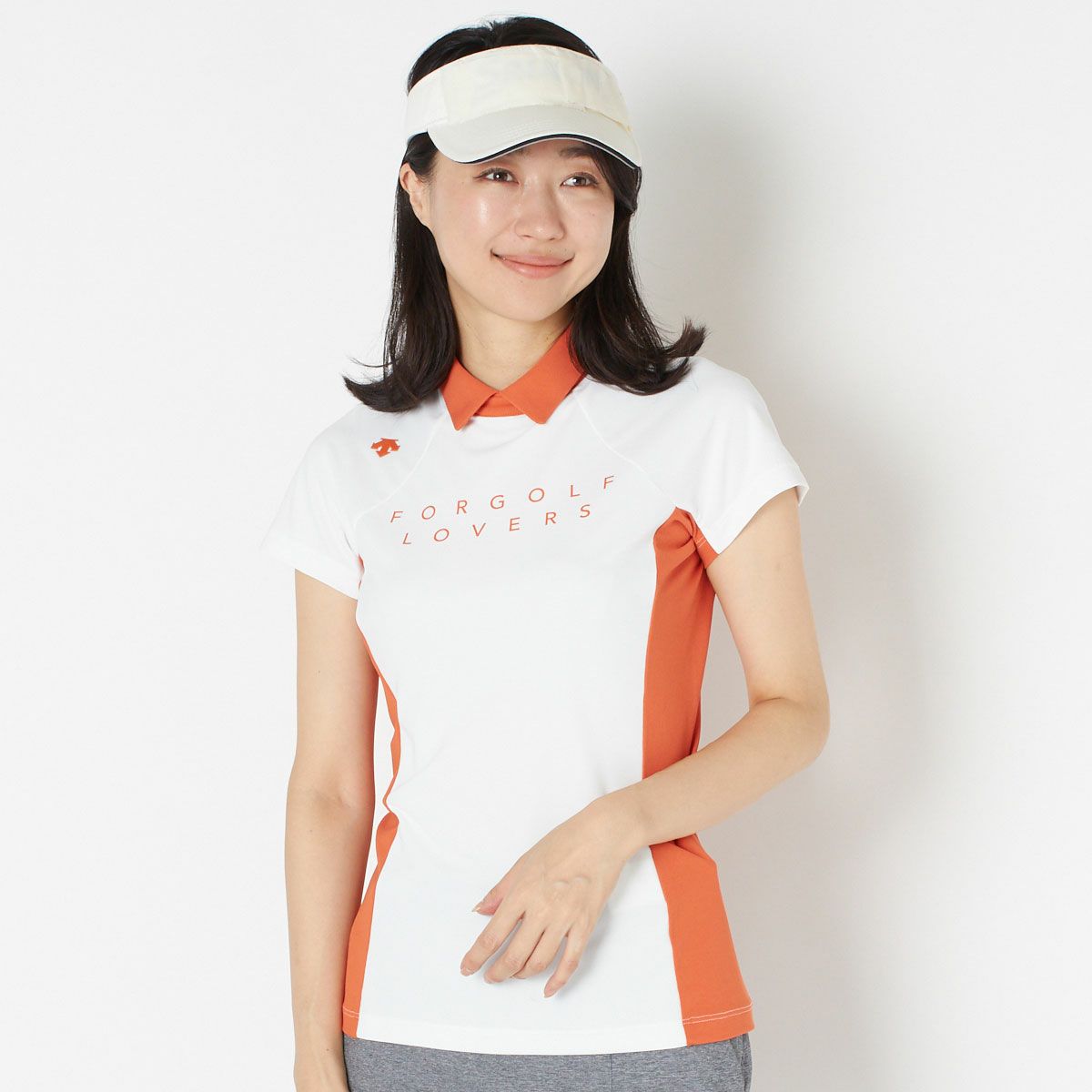 【OUTLET】【DESCENTE GOLF】リサイクル鹿の子ロゴプリント切り替えシャツ