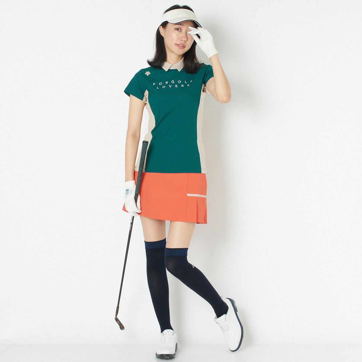 【OUTLET】【DESCENTE GOLF】リサイクル鹿の子ロゴプリント切り替えシャツ