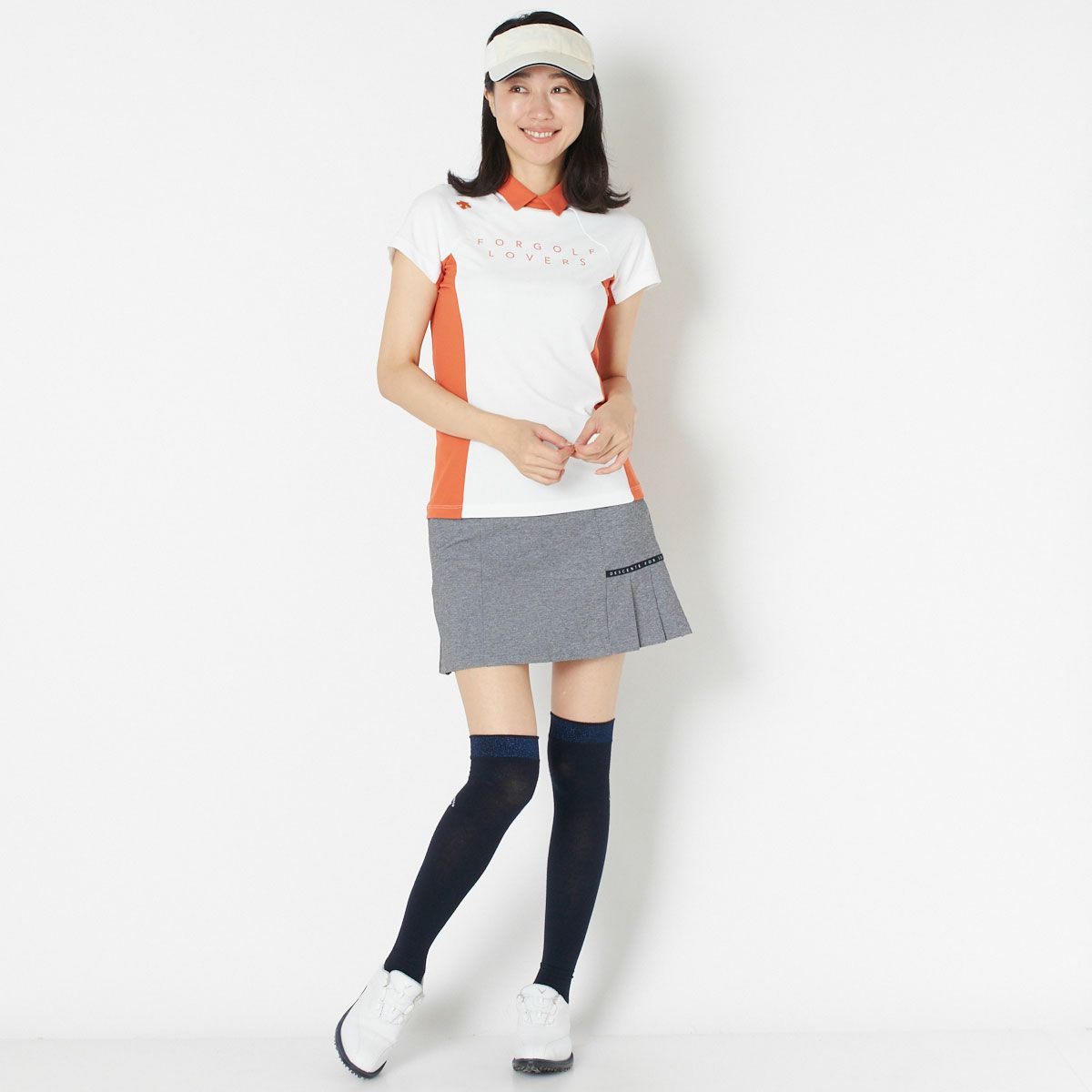 【OUTLET】【DESCENTE GOLF】リサイクル鹿の子ロゴプリント切り替えシャツ