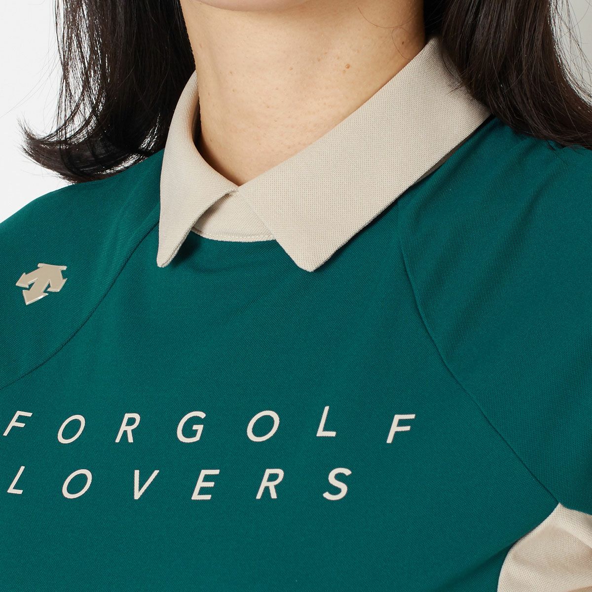【OUTLET】【DESCENTE GOLF】リサイクル鹿の子ロゴプリント切り替えシャツ