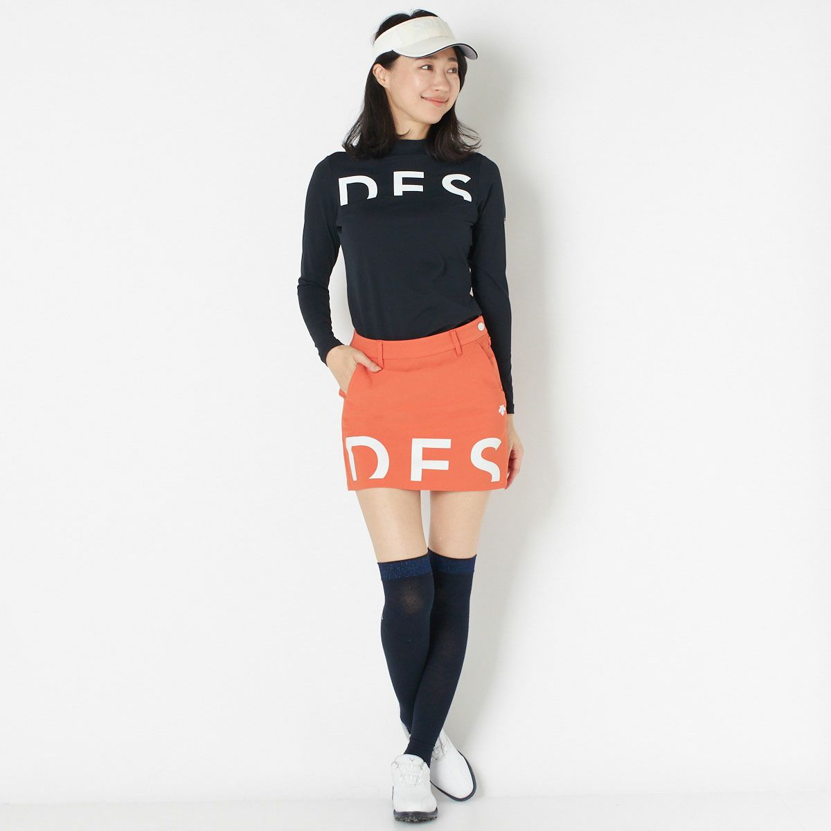 【OUTLET】【DESCENTE GOLF】リサイクルメランジ4WAYストレッチツイルロゴプリントスカート